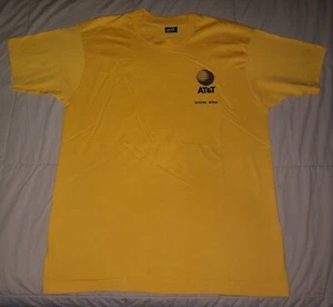VTG 80s AT&T T SHIRT LARGE YELLOW MOBILE TELEPHONE COMMUNICATIONS BELL LOGO 90s - Picture 1 of 5
