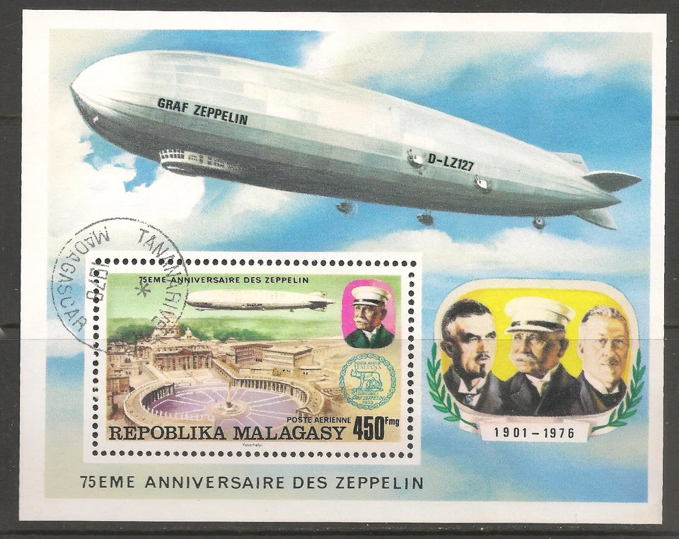 Malagasy Republic #C160 (A152) VF USED S/S - 1976 450fr Zeppelin Over St. Peters - Image 1 of 1