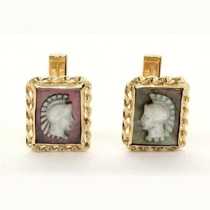 14k Yellow Gold Mother of Pearl Rectangle Cufflinks Fine Jewelry - Picture 1 of 4