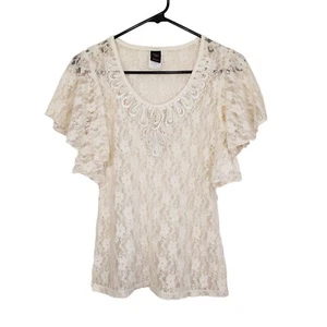 Wickel Damen klein creme Spitze Oberteil Schmetterlingsärmel Sommer Pullover Bluse - Bild 1 von 12
