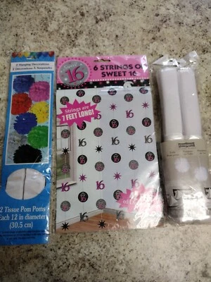 Sweet 16 Decor 6 Strings 7 Ft Long Stars and Circles, 2 Paper & 2 Tulle Pom Poms - Image 1 of 4
