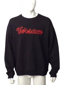 VERSACE-NWT 2023 Black Embroidered Cotton Sweatshirt, Size 3XL - Picture 1 of 5