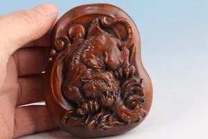 Rare Chinese boxwood handmade tiger Figure statue netsuke collection hand piece - Picture 1 of 7