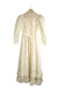 Vintage Gunne Sax Dress Womens 11 Bridal Collection Floral Lace Long Sleeve Belt - Picture 1 of 14
