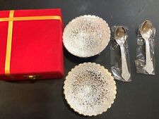 Vintage Silver Plated Brass 3.5" W Bowl with Spoon in Red Decorative Velvet Box