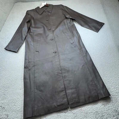 Abrigo Brandon Thomas Mujer Mediano Marrón Cuero Genuino Cuello Largo Abrigo Foto 1 de 4