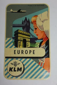 KLM ROYAL DUTCH AIRLINES EUROPE Vintage Old STICKER DECAL LUGGAGE LABEL  - Picture 1 of 2