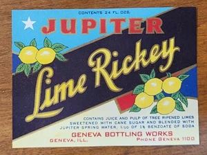 ADVERTISING Label Jupiter Brand Lime Rickey Soda Geneva Illinois - Picture 1 of 1