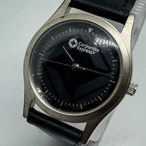 Corporate Express Quartz Watch PR-1469 Japan Men Silver Black Leather New Batter - Picture 1 of 6