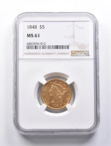 MS61 1848 $5 Liberty Head Gold Half Eagle NGC *1303 - Picture 1 of 3