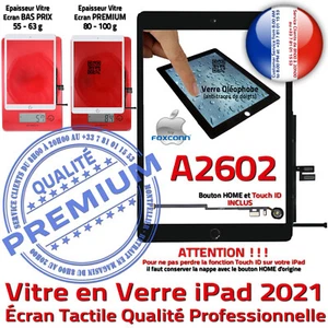 Vitre Tactile iPad A2602 Noir Ecran Assemblé Nappe Bouton HOME Adhésif Prémonté - Foto 1 di 5