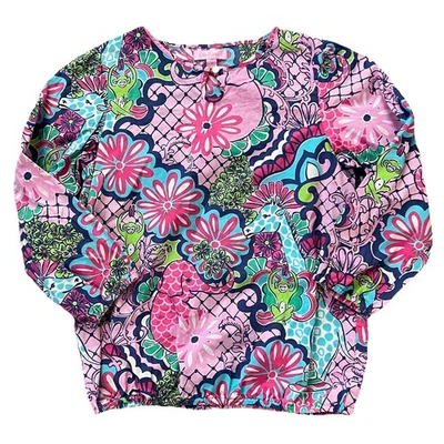 Blusa túnica con estampado de animales de la selva Lilly Pulitzer para niñas talla 14 algodón rosa azul Foto 1 de 4