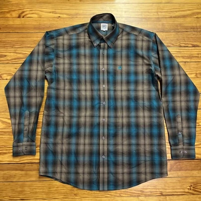 Camisa occidental CINCH para hombre a cuadros con botones manga larga mediana marrón turquesa Foto 1 de 4