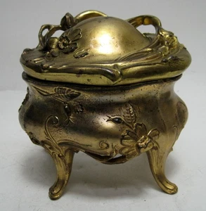 Antique Art Nouveau Jewelry Casket Footed Trinket Box Floral - Picture 1 of 6