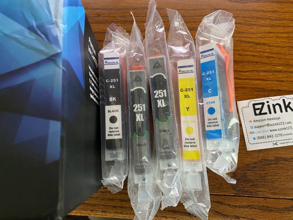 NEW EZ INK 251XL: 3 Black , Cyan, Yellow-251 - Lot of 5 - Image 1 of 1