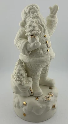 White Porcelain Musical Santa w/ Gold Accents~Plays Hark the Herald Angels Sing - Image 1 of 4