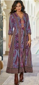 Soft Surroundings "Mira" Maxi Dress Embroidered Purple & Multi Paisley XL - Picture 1 of 14
