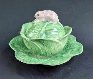Eximious Ceramic Rabbit Cabbage Lidded Candy Dish Soup Bowl with Under Plate - Picture 1 of 19