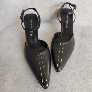 Kenneth Cole pumps 8 black leather pointed toe slingback heels Y2K whimsigoth - Picture 1 of 16