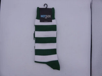 HOT SOX HM700000 LEAFW MENS GREEN & WHITE STRIPED DRESS SOCKS SIZE 10-13 - Image 1 of 2