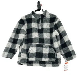 Cat & Jack Boy’s 1/4 Zip Long Sleeve Checkered Fleece Top Black/Gray Size XS - Picture 1 of 10