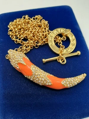 CC SKYE Save the Elephant Orange Enamel Crystal Tusk Pendant Necklace Foto 1 de 4
