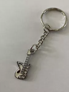 Enamel guitar charms keyring In White. Stocking Filler. Birthday Or Christmas - Picture 1 of 3