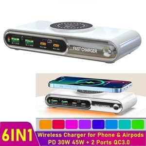 New 4 Ports Multi USB Type C PD 45W QC3.0 Fast Charger Station Wireless Charging - Picture 1 of 8