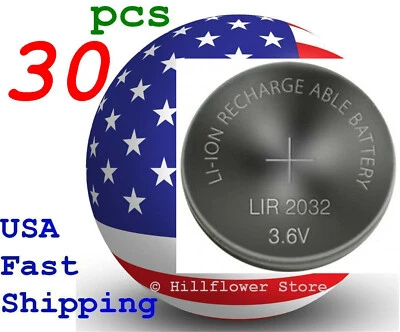 30 pcs LIR2032 2032 Bulk 3.6V Rechargeable LIR Genuine Lithium Battery - Image 1 of 4