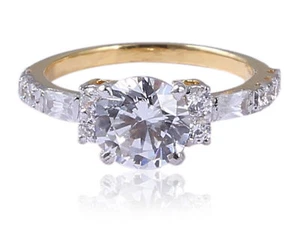 1.15 Cts Round Baguette Cut Natural Diamonds Engagement Ring In 585 14Karat Gold - Picture 1 of 3