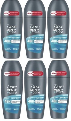 6 Pack Dove Men+Care Clean Comfort Roll-on 48h 50ml - Image 1 of 4