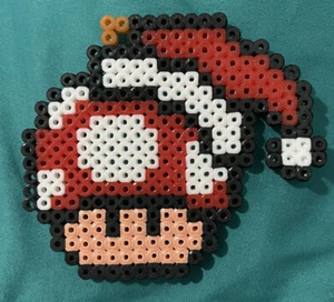 Handmade Christmas Decor / Ornament Hama Beads Super Mario Mushroom Red 9 cm - Picture 1 of 1