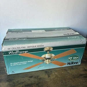 Vintage NuTone NuBreeze 44” Ceiling Fan Antique Brass W Walnut Finish Blades NOS - Picture 1 of 12