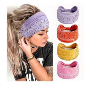 Womens  Paisley Bandana Wide Knotted Headband Hair Band Tie For Yoga Sport  1000 - Picture 1 of 11