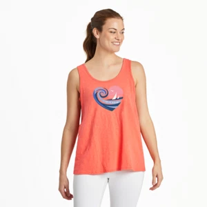 NWT! LIFE IS GOOD WOMENS S/L TEXTURED SLUB TANK.."SUNSET SAIL HEART". (L) - Picture 1 of 6