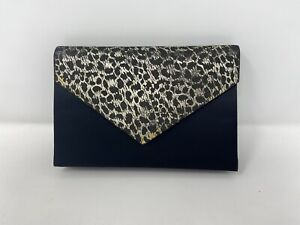 Unbranded Womens Black Evening Clutch Purse Satin Gold Animal Print Handbag EUC