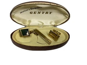 Vintage Gentry Gold Tone Cuff Links & Tie Bar Clasp Set Original Box - Picture 1 of 5
