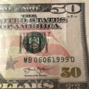 BIRTHDAY NOTE. 2013 $50 Bank NOTE. FANCY SERIAL NUMBER. JUN 6 1999. - Picture 1 of 3