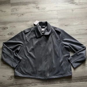 Women’s Size 2x Faux Suede Moto Jacket Lauren Conrad Zip Up Cropped Gray New - Picture 1 of 8