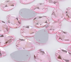 Gemma da cucire su cristallo 13x18 mm strass lacrima vetro rosa pezzo piatto - Foto 1 di 5