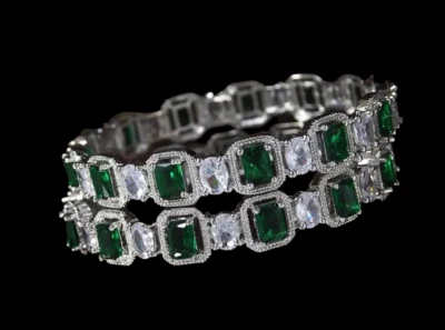 Juegos de brazaletes nupciales de diseñador Bollywood enchapados en plata para boda étnica india AD CZ Foto 1 de 4