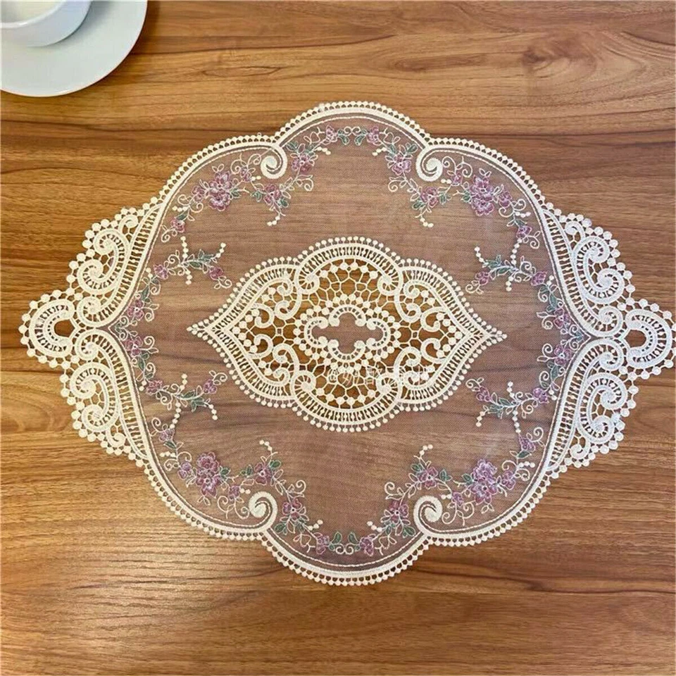 2PCS Rose Embroidered Tablecloth Lace Round Table Cover Wedding Dinner Decor DIY - Image 1 of 4