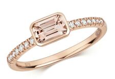 99ct Rose Gold Morganite and Diamond Ring Emerlad Cut Solitaire Size J - Q