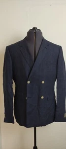 These Glory Days Mens Double Brested Blazer Jacket Pure Linen Blue 50 40 Slim - Picture 1 of 7