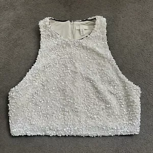 H&M Sequin Crop Halterneck White Top Size Large - Picture 1 of 2