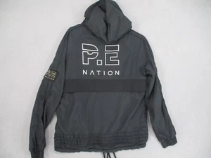 PE Nation Jacket Womens 2XS XXS Black Gold Hooded Windbreaker Zip Pockets Logo - Picture 1 of 19