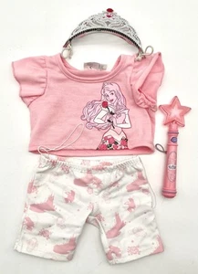 Build A Bear Disney Princess Aurora Pink Shirt Pants Tiara Outfit Wand Tested - Picture 1 of 9