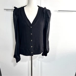 Who What Wear Size L Stretch Black Ribbed knit Cardigan Neutral Chic Versatile - Picture 1 of 8