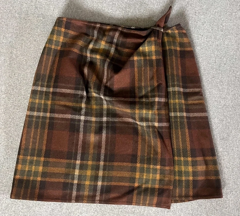 Emmanuel Ungaro Plaid Skirt Women’s Size 6 Brown Wool Blend Wrap Short - Image 1 of 4