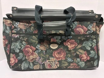 Vintage American Tourister Green Brown Floral Tapestry Carry-On Travel Bag - Image 1 of 4